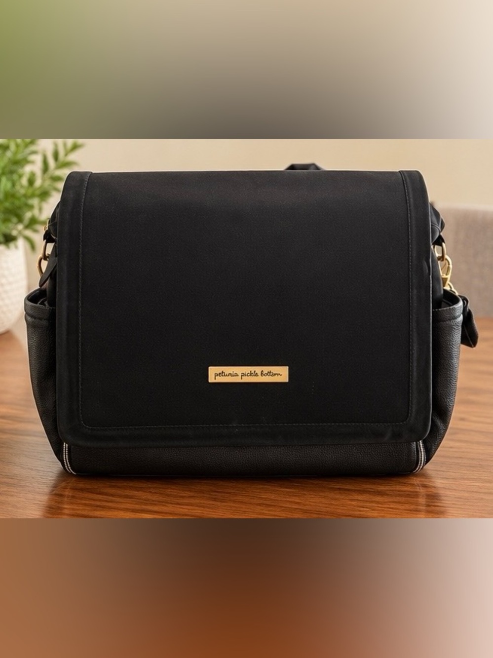Petunia Pickle Bottom Black Leatherette Diaper Bag